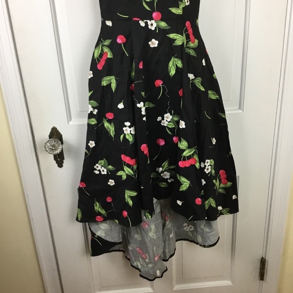 Womens Rockabilly Black Cherry Print Fit-and-Flare Midi Dress - Picture 3 of 9